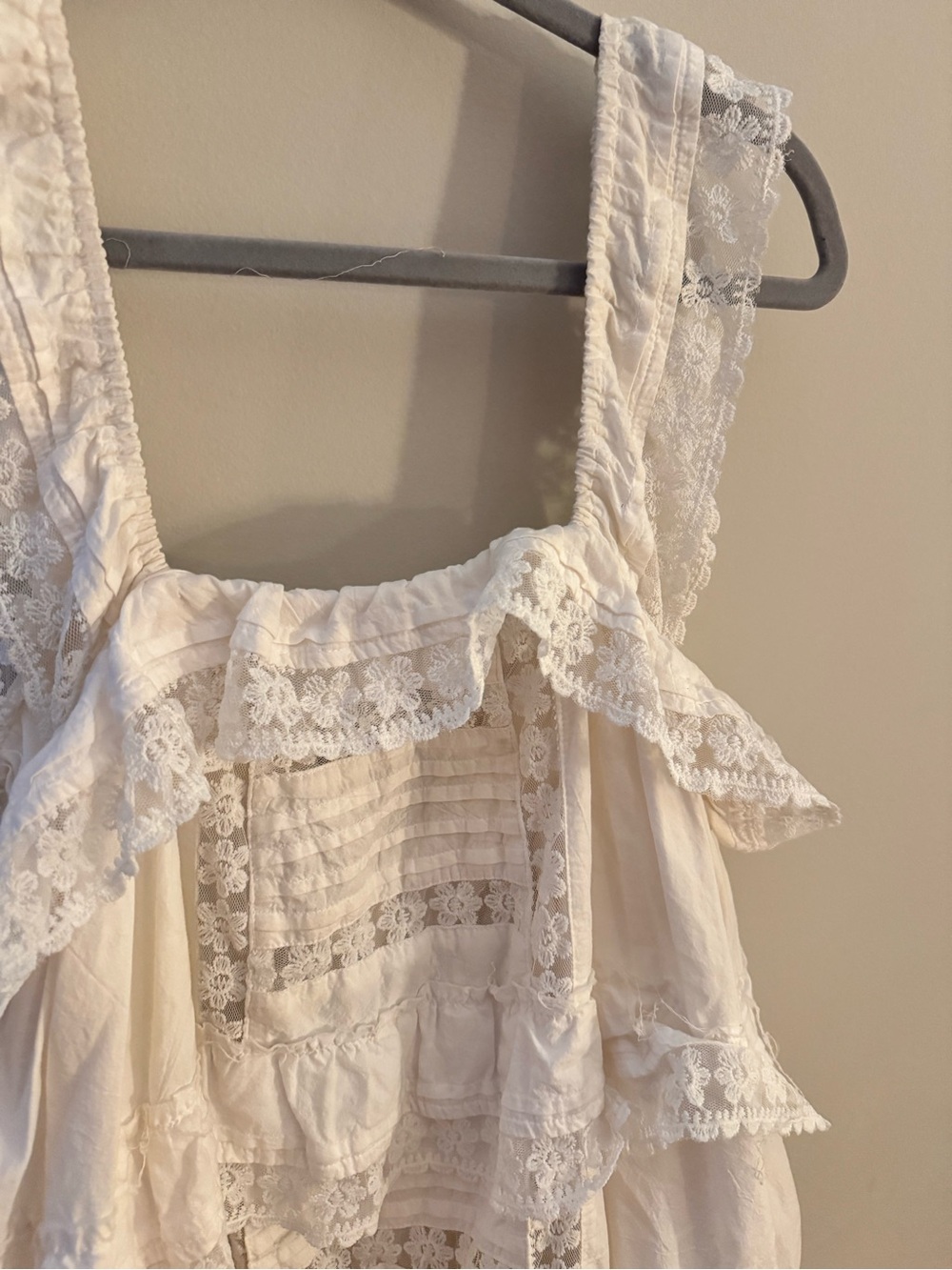 Boho Free People Lace Tiered Cream Sundress - Picture 4 of 5